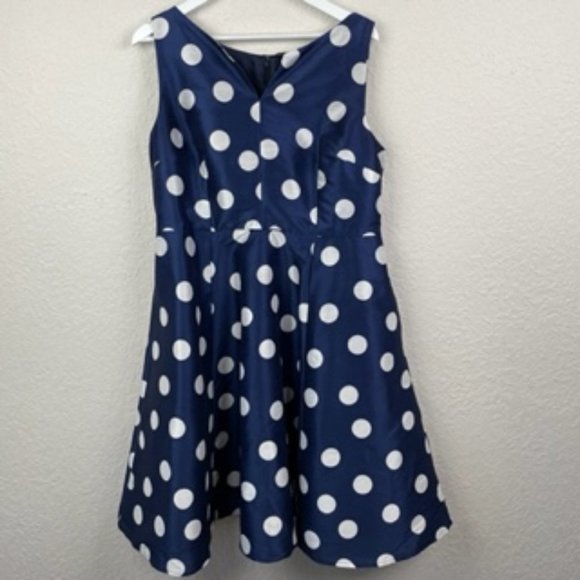 eShakti Custom Womens 8 Medium Navy Blue White Polka Dot Dress Sleeveless Lined - Picture 2 of 9